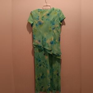 Asymmetrical Green Floral Dress